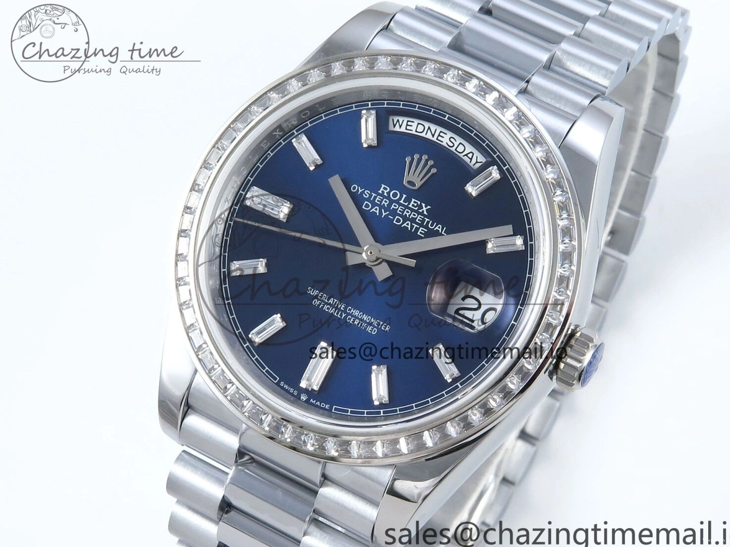 40 Blue Bezel Best 1:1 (Gain Weight) Diamonds Edition SS A2836 Crystal V5 DayDate Dial President Bracelet QF on 0310